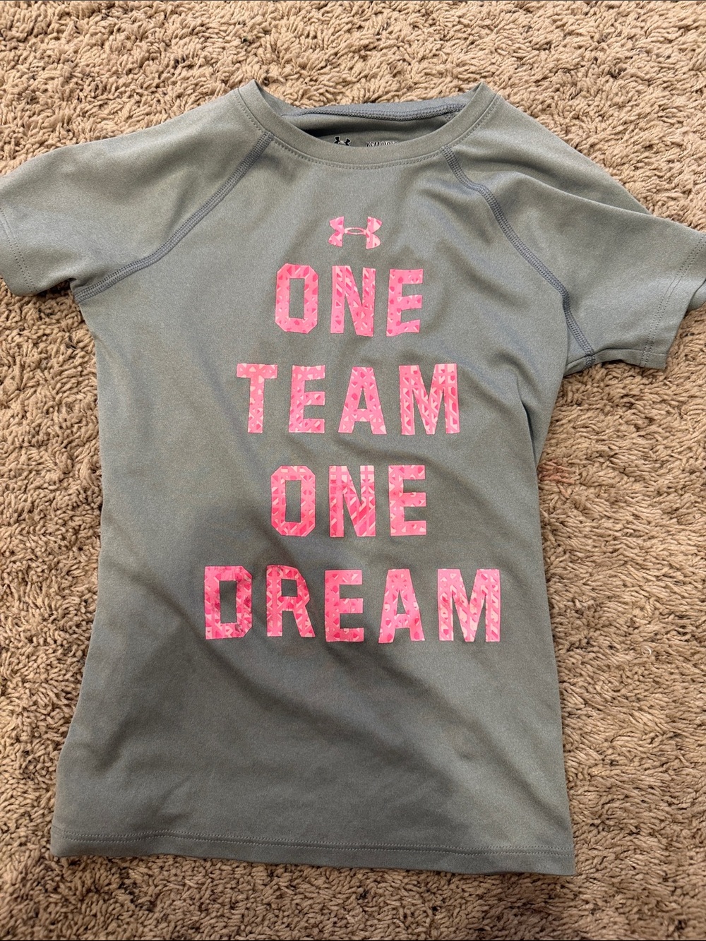 Under Armour Gray Athletic Tee with Pink Graphic - One Team One Dream